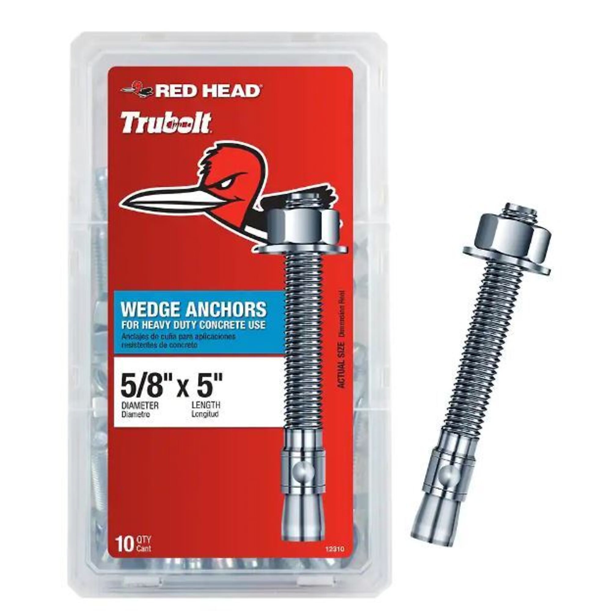Red Head Wedge Anchors - 5/8in. x 5in., Zinc Plated, 10 Pcs, Model# 12310